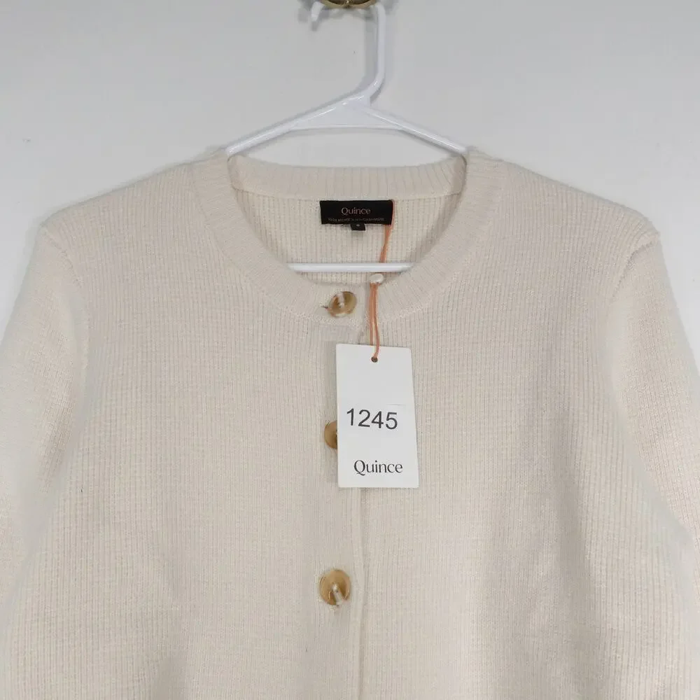 New Quince Small Mongolian Cashmere Button Up Structured Cardigan Sweater Ivory